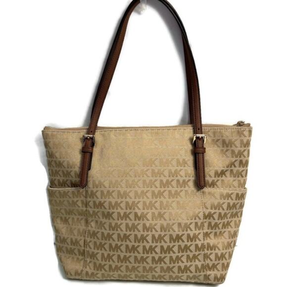 Michael Kors Jet Set Canvas Monogram Large Tote Bag Purse - Picture 2 of 10